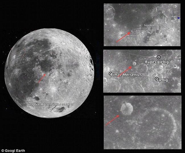 Hình ảnh Google Earth của Mặt Trăng cho thấy “tháp ngoài hành tinh”.