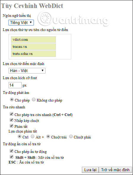 Tùy chỉnh trên Laban Dictionary