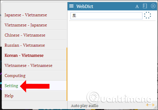 Tùy chọn Cài đặt trên WebDict