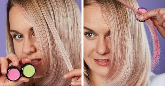 Để nhuộm tóc nhanh chóng với các màu sắc khác nhau, bạn có thể sử dụng phấn mắt