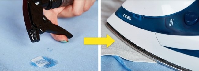 Đặt một miếng giấy ăn lên trên, đổ một chút nước vào đó và là tại chỗ đó