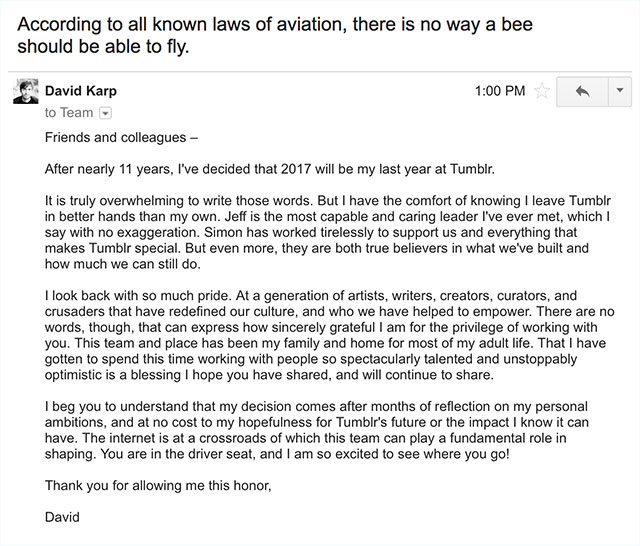 Bức thư tạm biệt được David chia sẻ trên blog