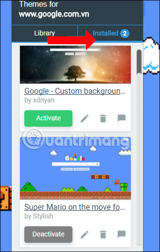 Danh sách theme đang dùng