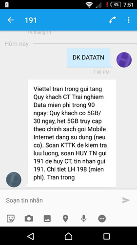 Đăng ký thành công 15GB data 4GB miễn phí 2