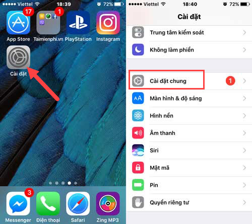Truy cập vào Cài đặt chung.