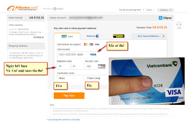 Thanh toán cho cửa hàng Alibaba
