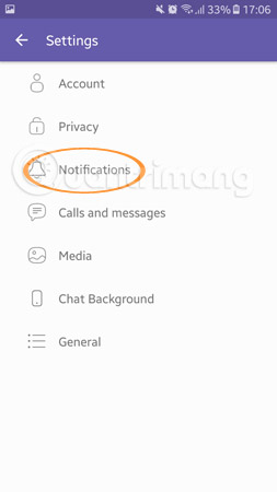 Chọn Notifications