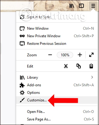 Nhấn chọn Customize