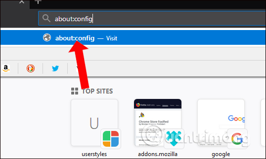 Truy cập trang tùy chỉnh Firefox Quantum 