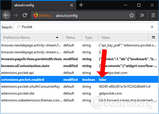 Tắt dịch vụ Pocket trên Firefox Quantum
