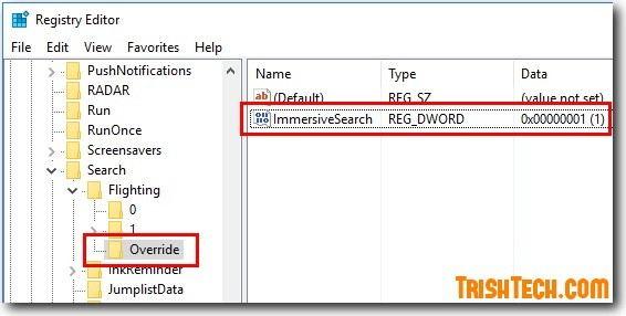 Tạo khóa con với tên Override