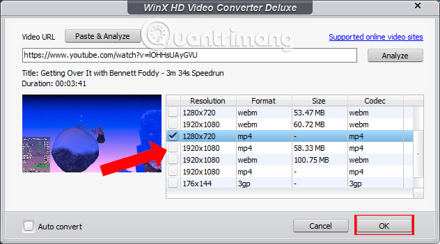 Lựa chọn độ phân giải video