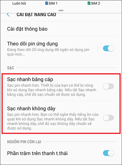 Tắt sạc nhanh trên Samsung