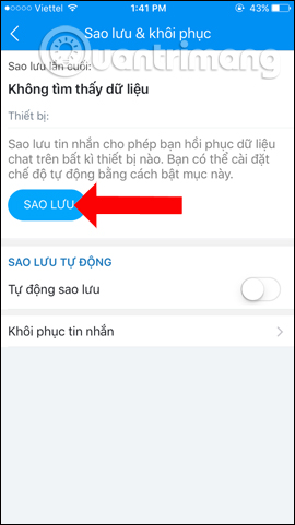 Nhấn nút Sao lưu
