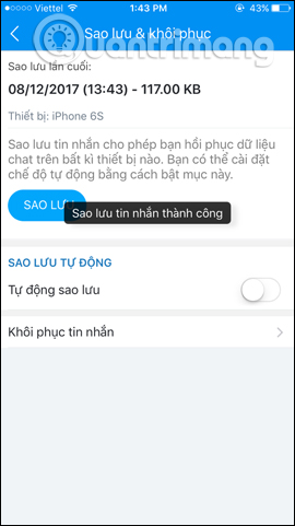 Thông báo Sao lưu thành công