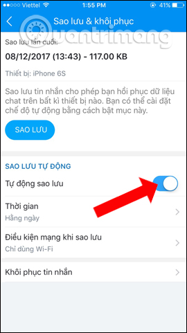 Tự động sao lưu tin nhắn Zalo
