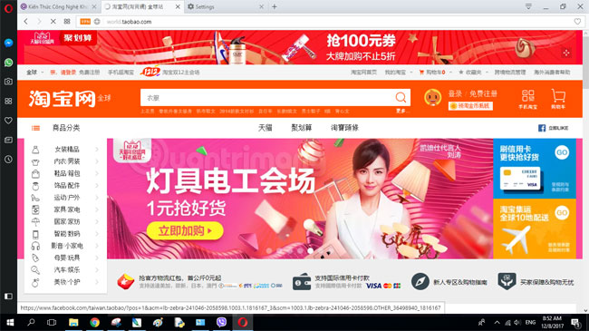 Truy cập vào taobao.com như bình thường
