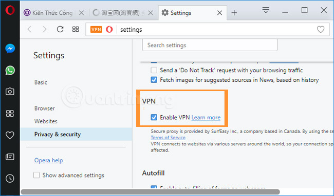 Tìm cài đặt VPN