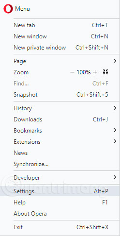 Vào Settings của Opera