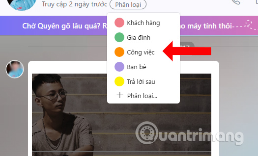 Các phân loại hội thoại Zalo