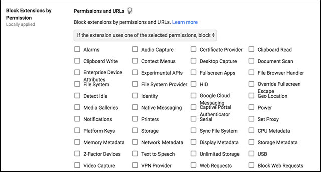 Chrome 63 có thể chặn tiện ích theo tính năng 
