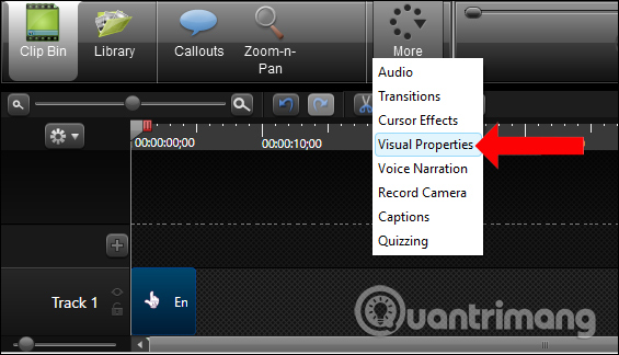 Nhấn chọn Visual Properties Track 1 
