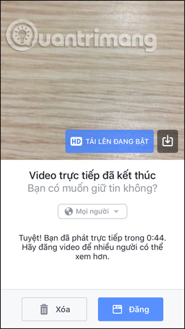 Tùy chọn đăng video live stream 