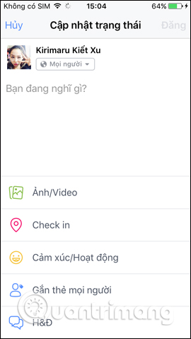 Giao diện đăng trạng thái