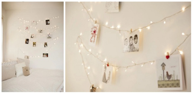 Dây đèn lấp lánh có treo ảnh gia đình
