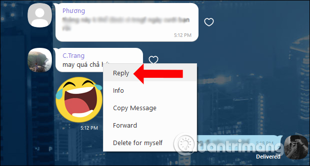 Cách reply tin nhắn trong nhóm chat Viber PC