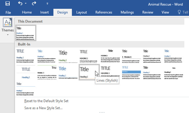 Select the Style set you want from the drop-down menu.