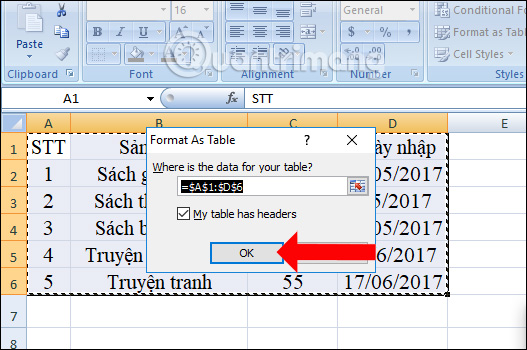 Cách tạo bảng Excel, chèn bảng trong Excel