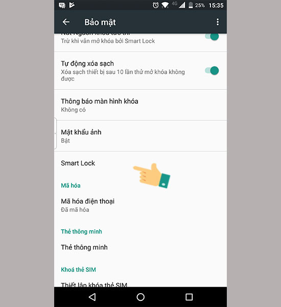 Nhấn vào mục Smart Lock