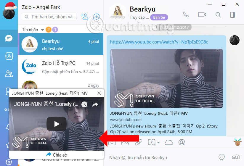 Giao diện video thu nhỏ 