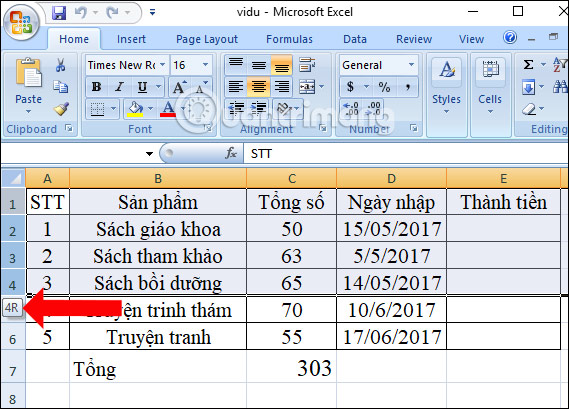 Chọn dòng để bôi đen 