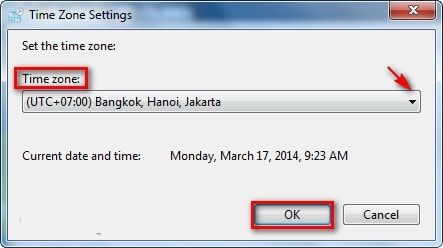 Thay đổi Time zone Windows 7