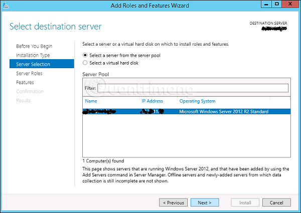 Tùy chọn Select a server from the server pool