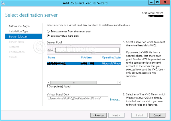 Tùy chọn Select a virtual Hard disk