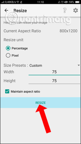 Nhập kích thước ảnh