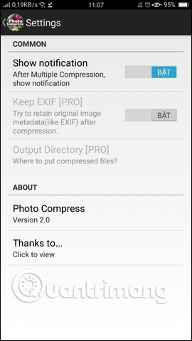 Giao diện Settings