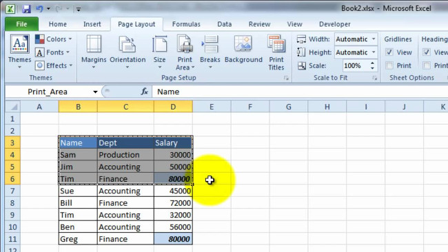 Cách thiết lập vùng in trong Microsoft Excel
