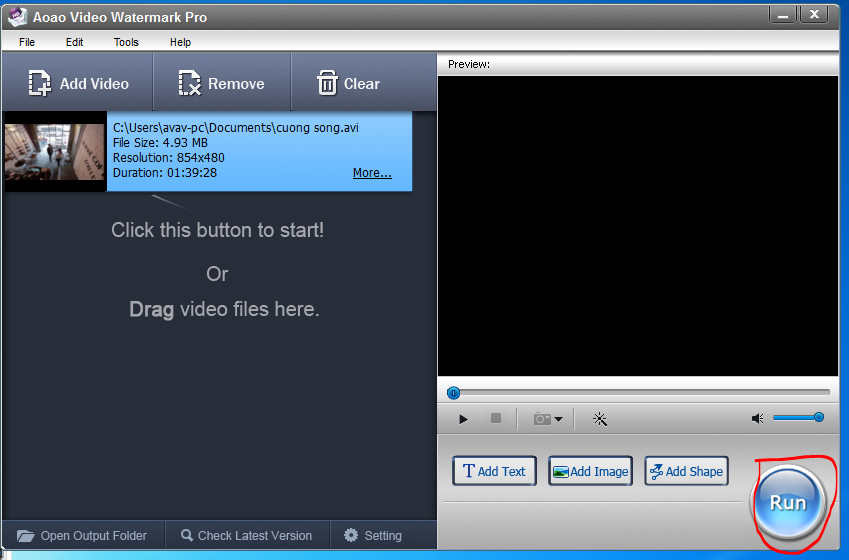 Chọn Run để đóng dấu logo vào video