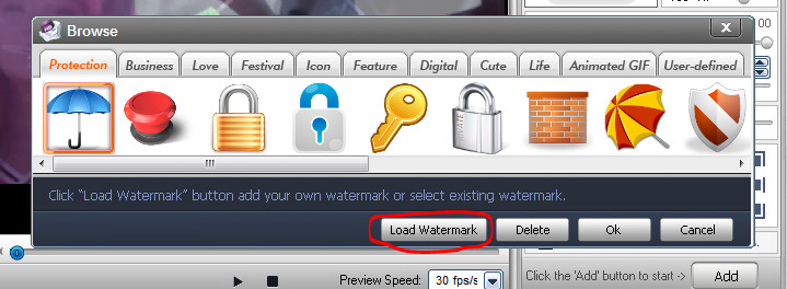 Bấm vào nút Load Watemark