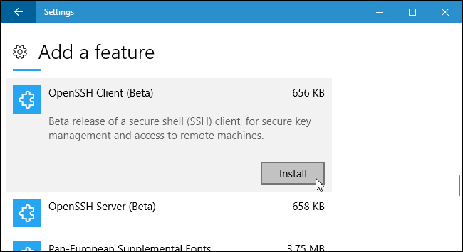 Nhấn vào Install để cài đặt máy khách SSH