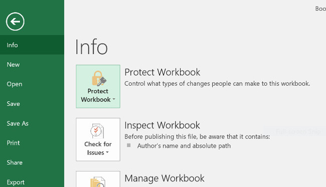 Mở tài liệu của bạn và điều hướng đến File > Info > Protect Workbook.