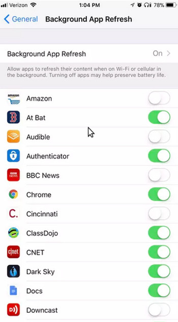 Ngăn các ứng dụng làm mới trong nền 