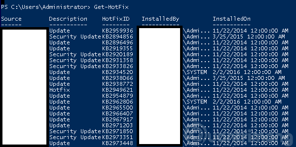 Lệnh Get-HotFix trên PowerShell