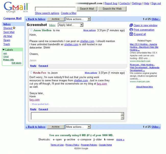 Ngày 1/4/2004, Google công bố Gmail - một dịch vụ e-mail.