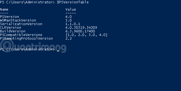 Xem phiên bản PowerShell đang cài trên server