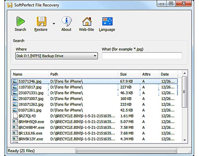 Phần mượt phục sinh tài liệu SoftPerfect File Recovery